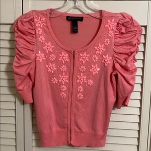 INC Peach pink beaded cardigan